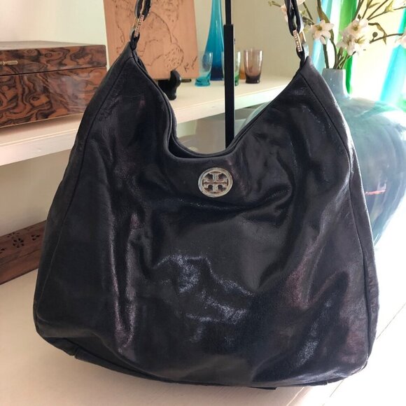 Tory Burch Handbags - TORY BURCH Hobo Glaze Distressed Soft Black Leather Shoulder Handbag